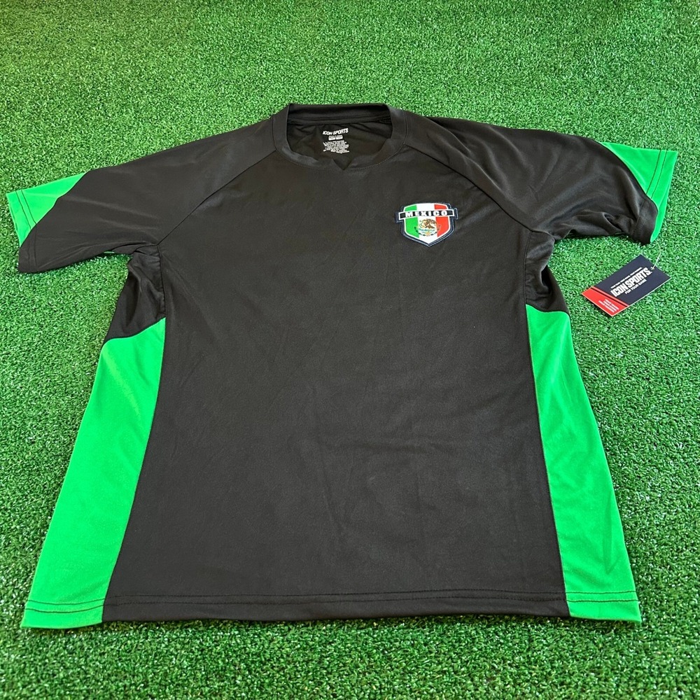 Icon Sports Mexico Soccer Jersey Mens Medium Black Green Crest Performance